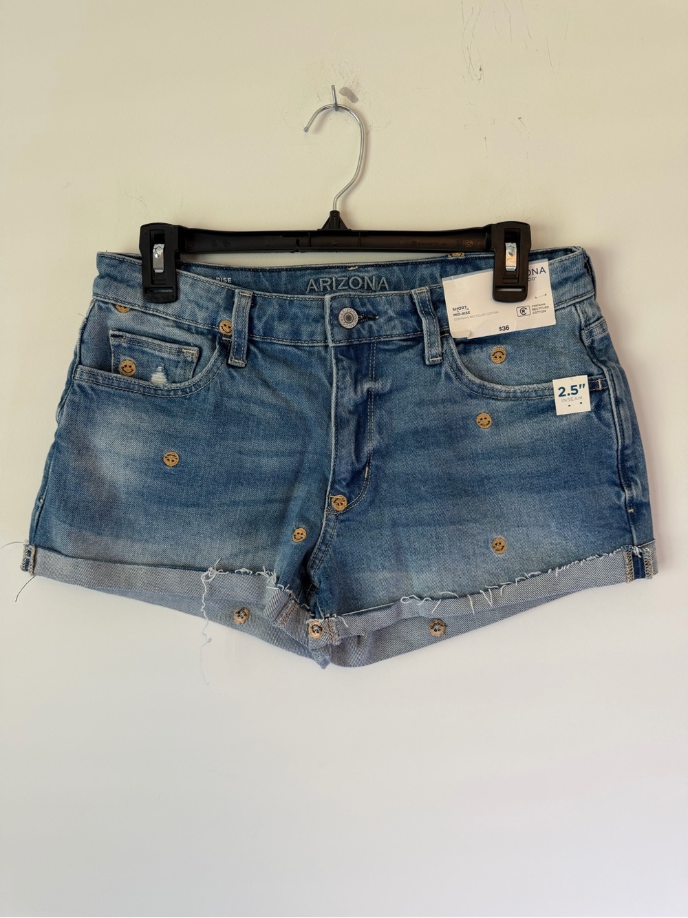 Arizona Jean Company Light Blue Distressed Denim Shorts with Smile Studs